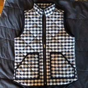 J. Crew Navy White Gingham Quilted Vest Size XS
